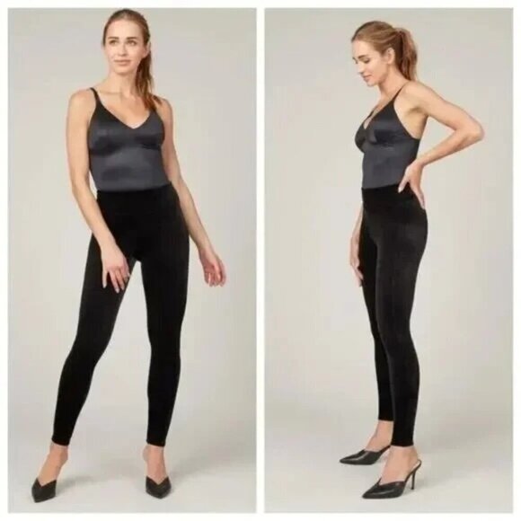 Spanx Black Velvet Skinny Stretchy Leggings High Rise Size S - Picture 1 of 7